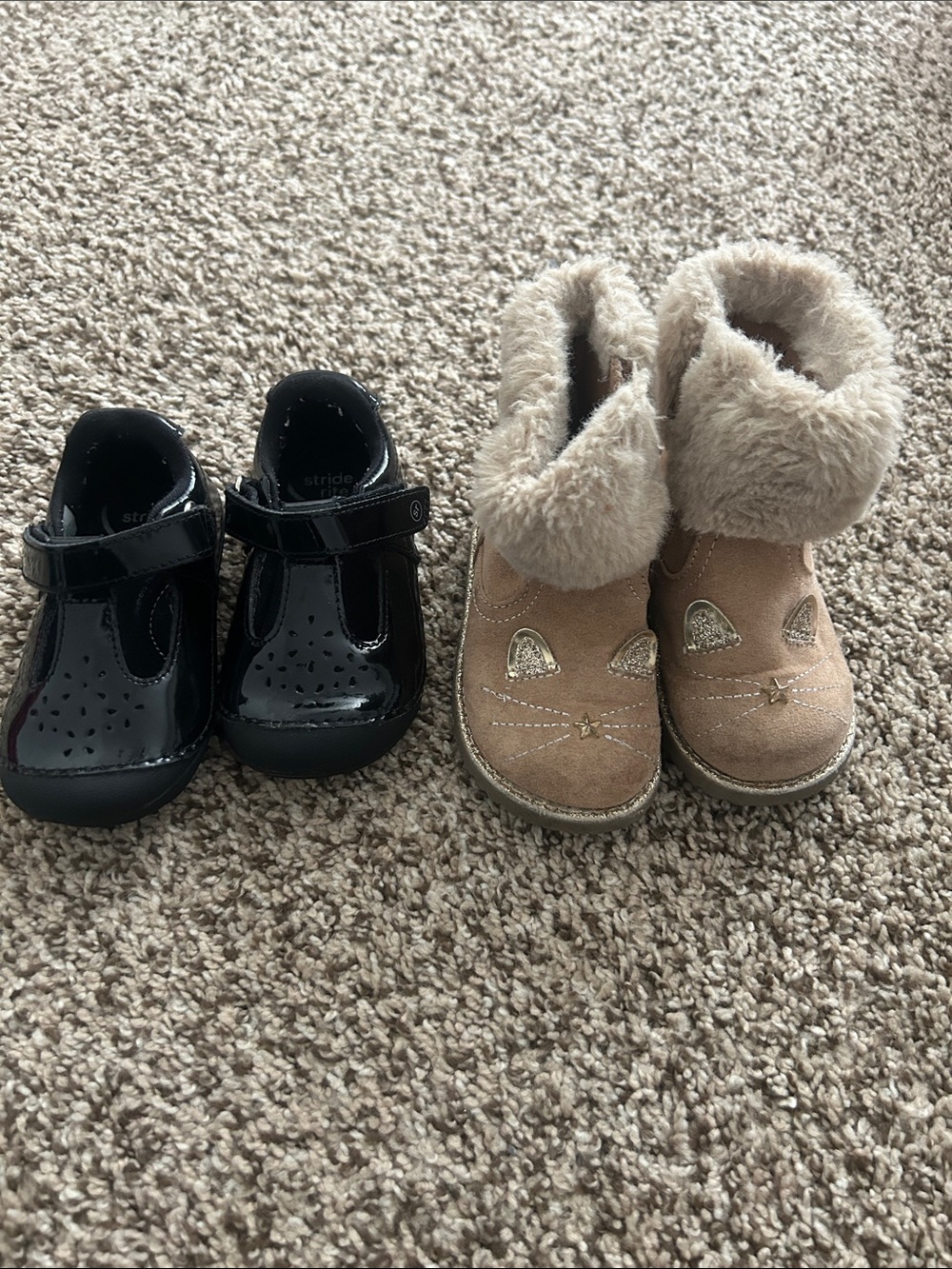 Stride Rite Black Patent Mary Jane and Tan Faux-Fur Cat Boot Set